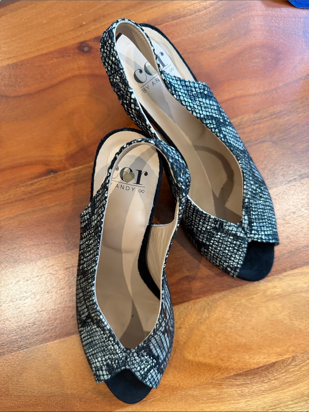 Seychelles Black and White Textured Peep-Toe Slingbacks